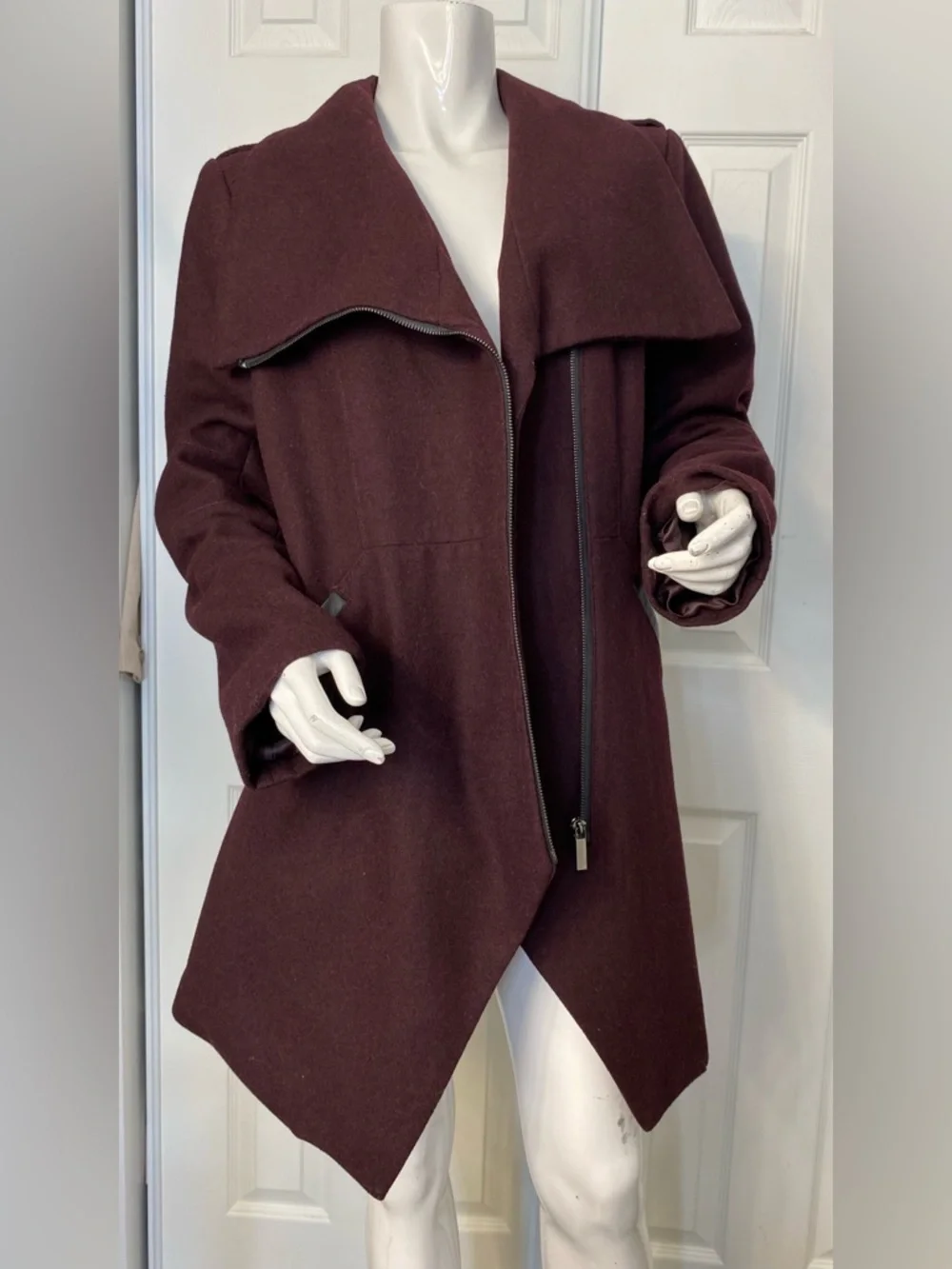 French Connection Deep Burgundy Asymmetrical Pea Coat - Picture 9 of 14